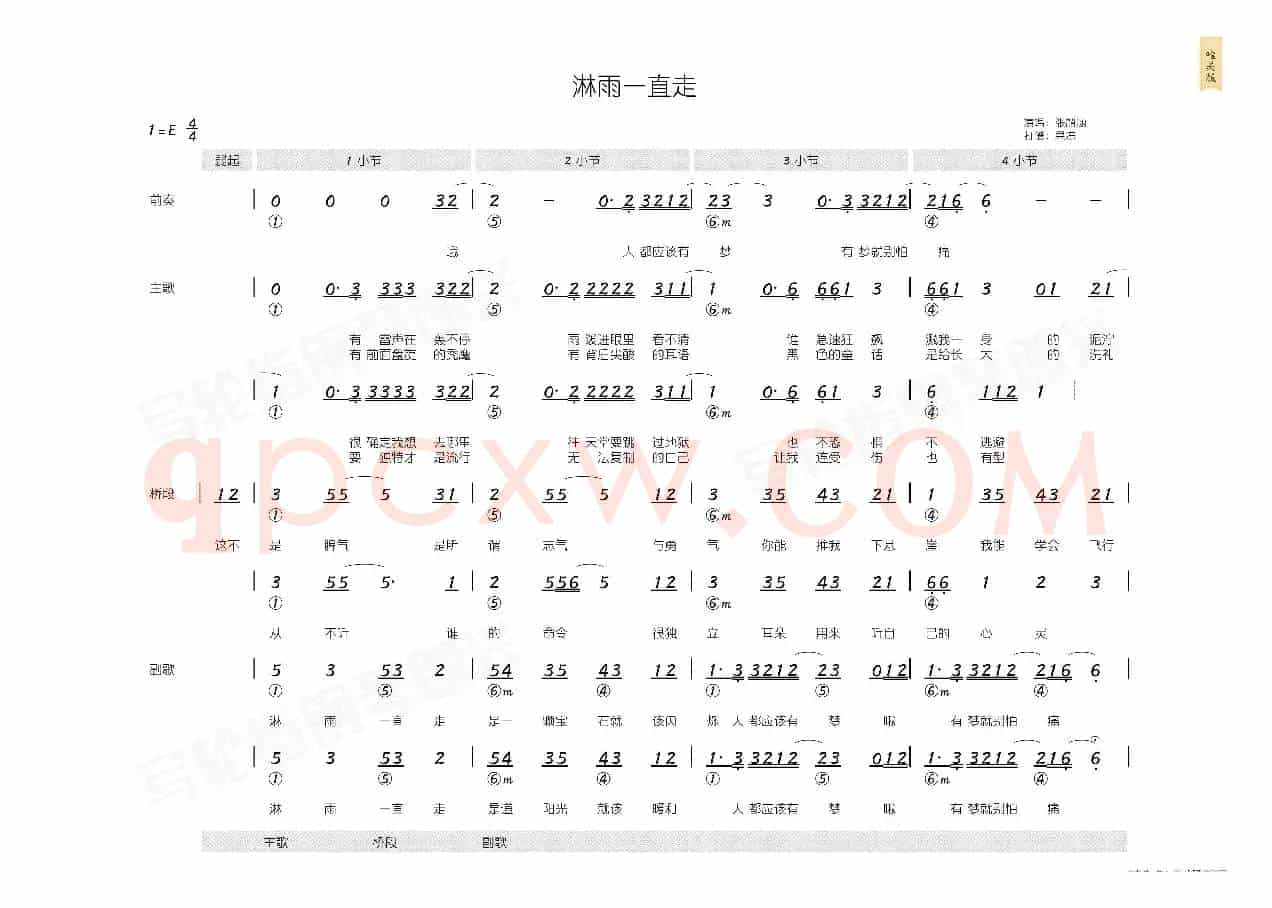 淋雨一直走(简和谱)