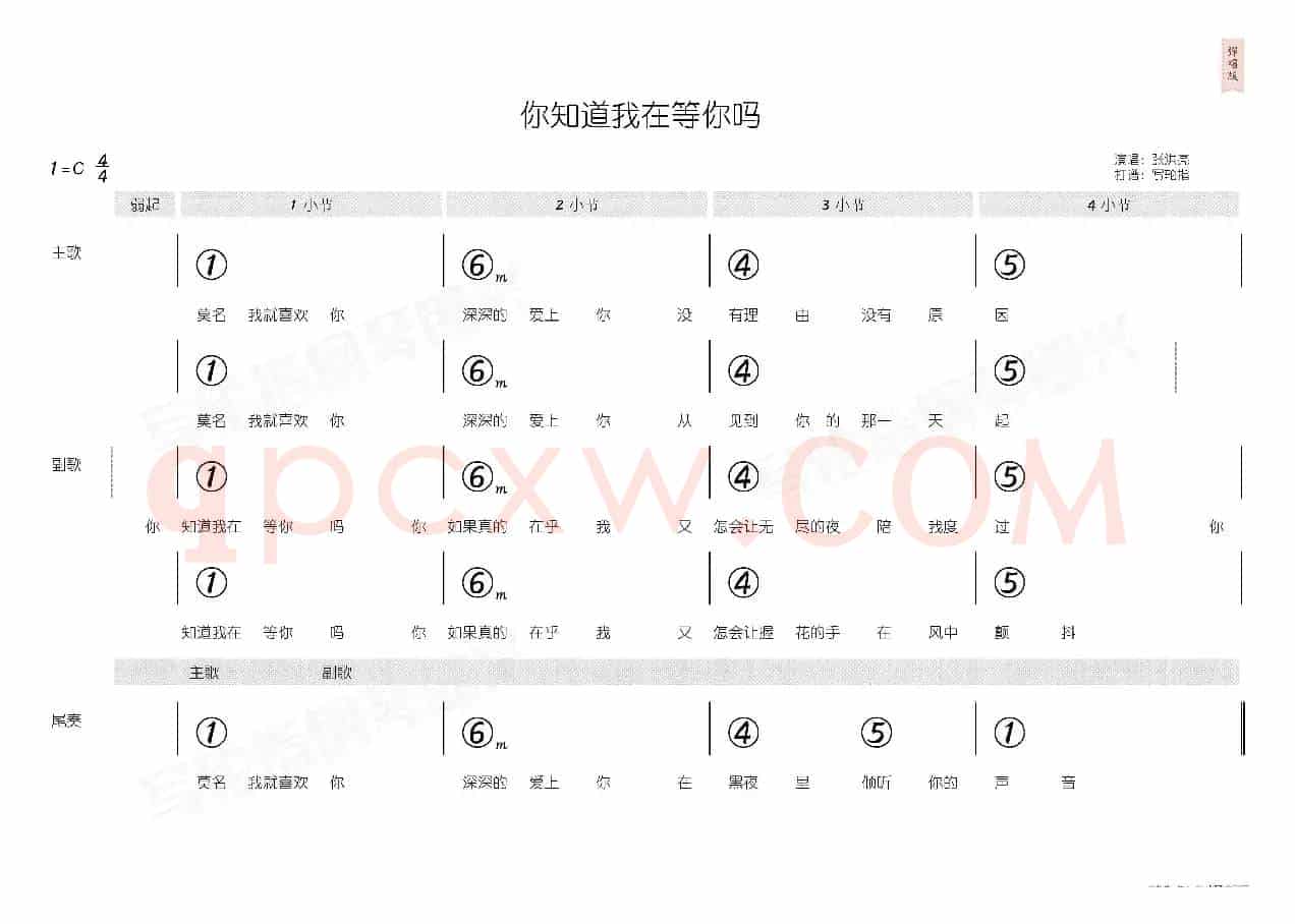 你知道我在等你吗（简和谱）