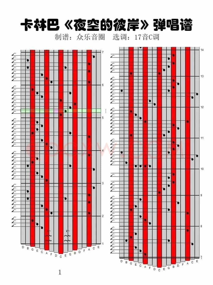 夜空的彼岸（17音卡林巴琴谱、弹唱演奏）