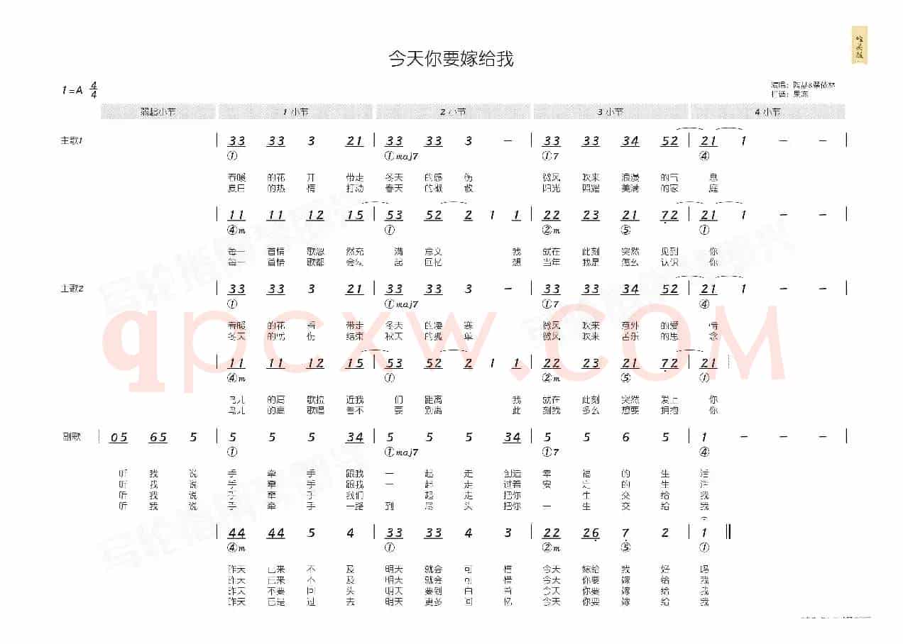 今天你要嫁给我(简和谱)