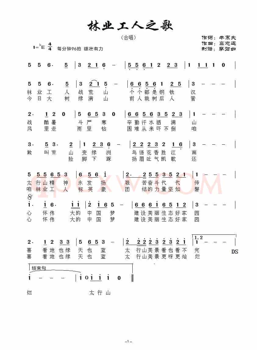 林业工人之歌（牛宗夫词 高志远曲）