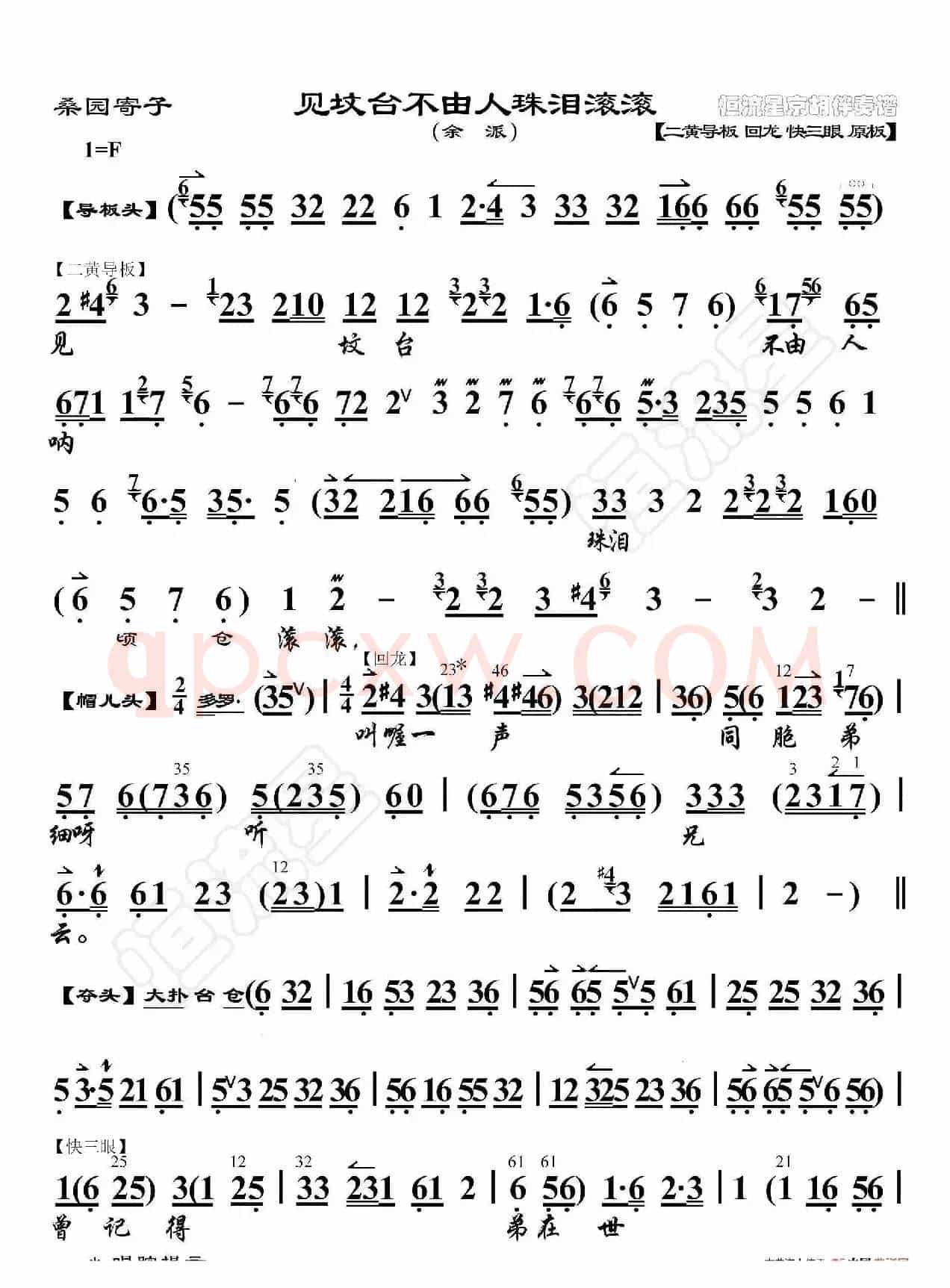 桑园寄子·见坟台不由人珠泪滚滚（京胡伴奏谱）