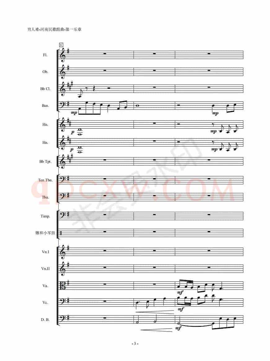 河南民歌组曲（第一乐章。共四个乐章）