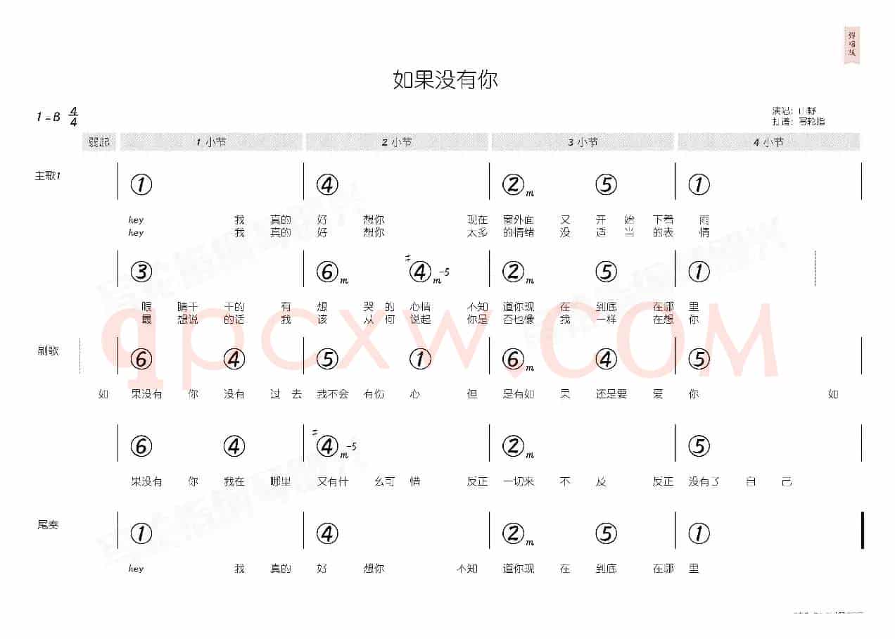 如果没有你（简和谱）