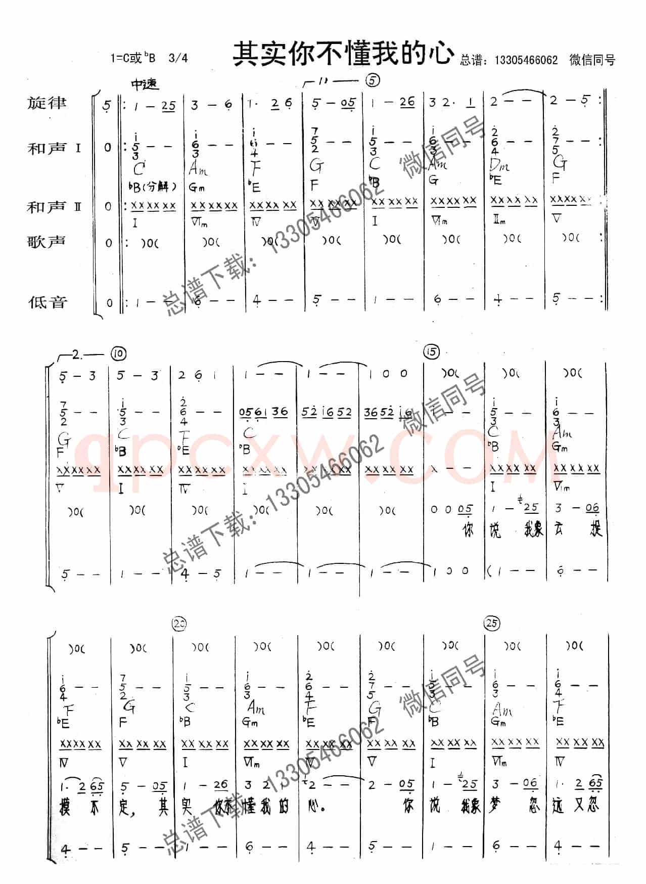 其实你不懂我的心（乐队总谱）
