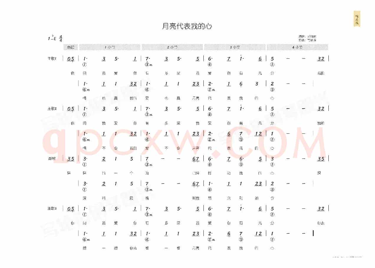 月亮代表我的心(简和谱)