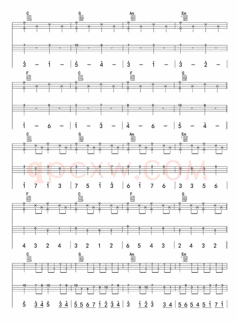 卡农（ukulele四线谱）