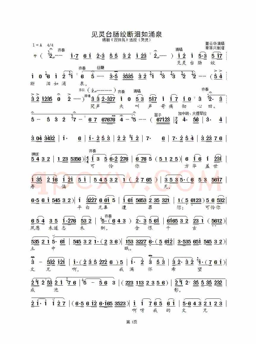 见灵台肠绞断泪如涌泉（锡剧《双珠凤》选段）