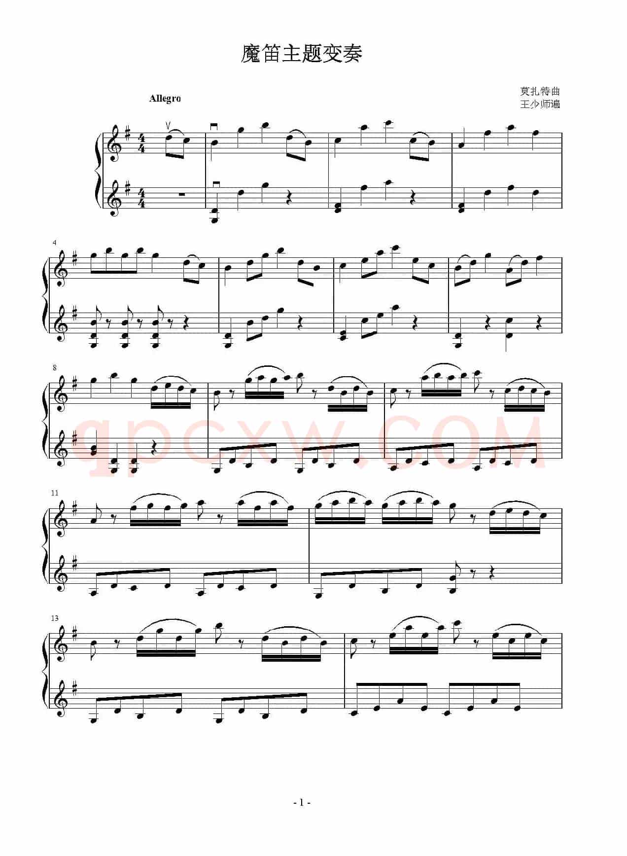 魔笛主题变奏曲（小提琴二重奏或二部合奏）