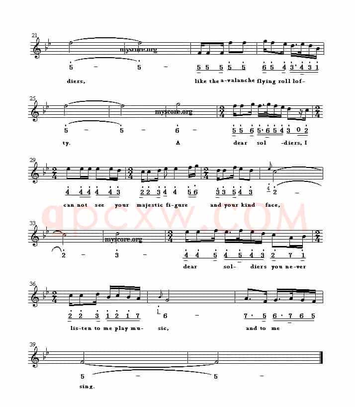 Missing a solder（怀念战友）（英译中文歌曲、线简谱混排版）