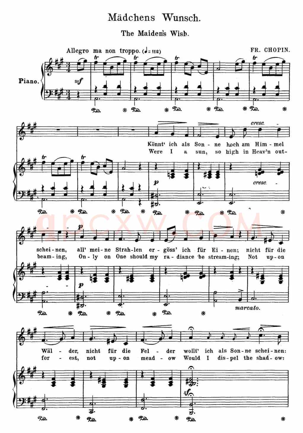 Chopin-17 Polish Songs Op.74，No.1（Madchens Wunsch. The Maiden’s Wisb.）（钢琴伴奏谱）
