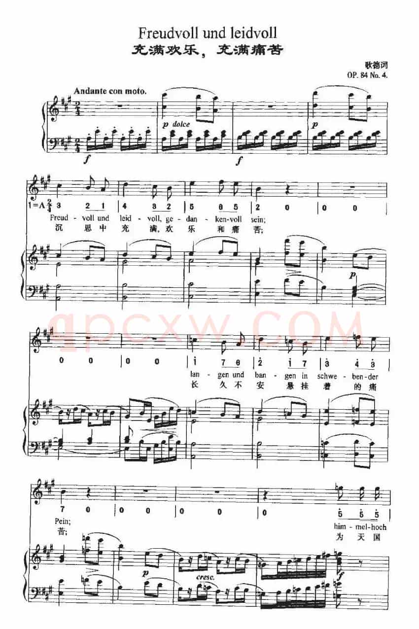 Freudvoll und leidvoll（充满欢乐，充满痛苦）（中外文对照、正谱+简谱）