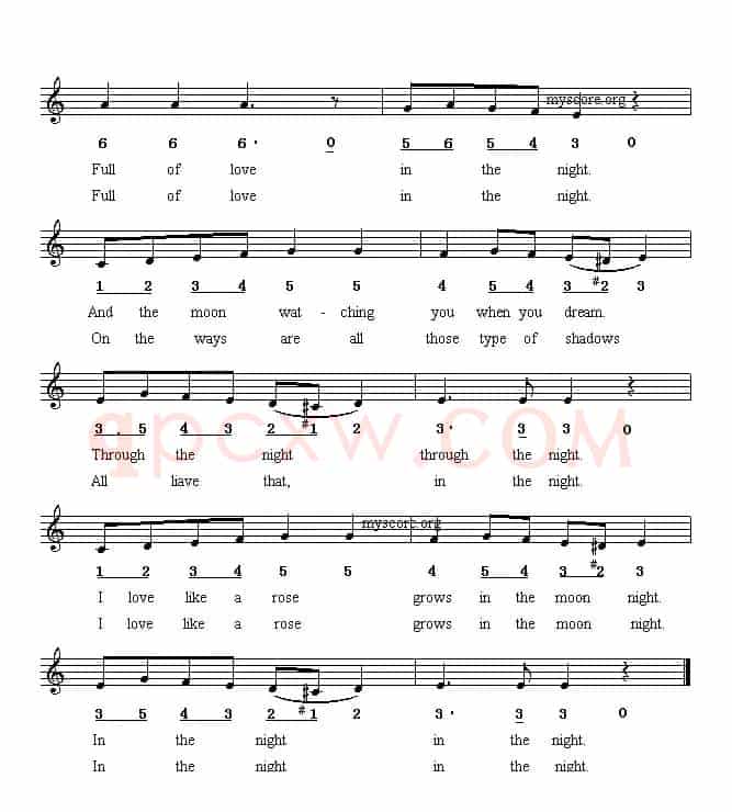 The moon climbing over mountain（半个月亮爬上来）（英译中文歌曲、线简谱混排版）