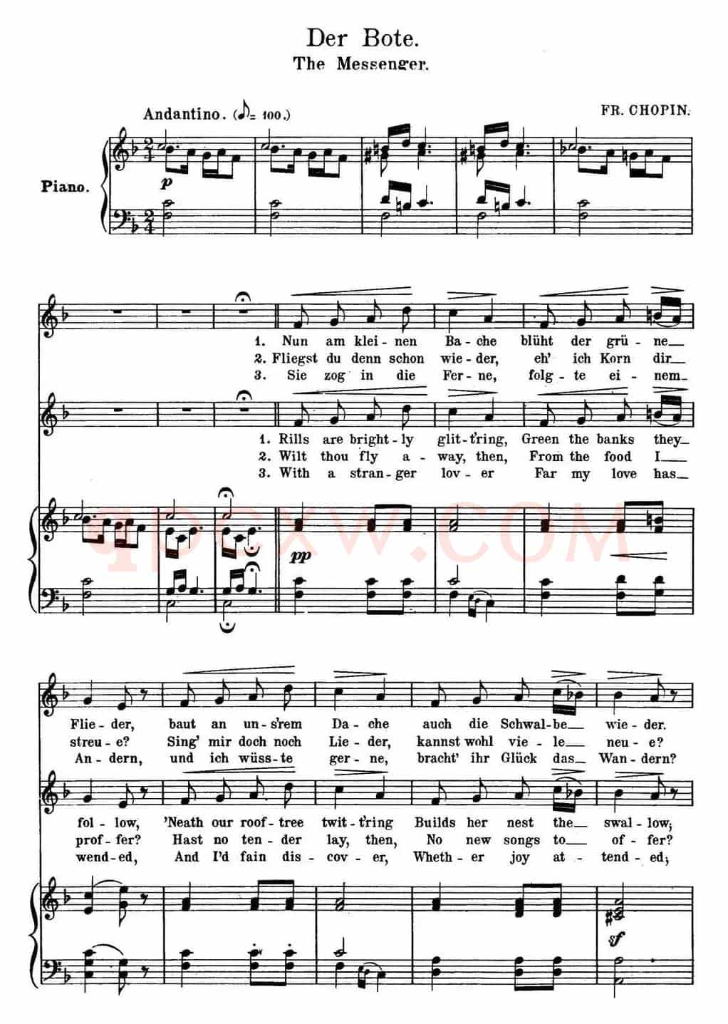 Chopin-17 Polish Songs Op.74,No.7(Der Bote. The Messenger.)(钢琴伴奏谱)