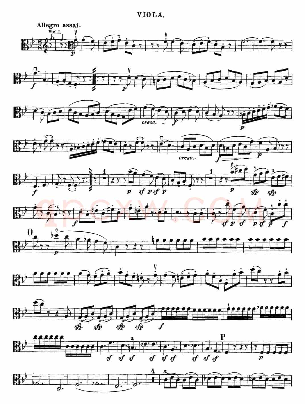 Mozart《Quartet No.22 in Bb Major，K.589》（Viola分谱）