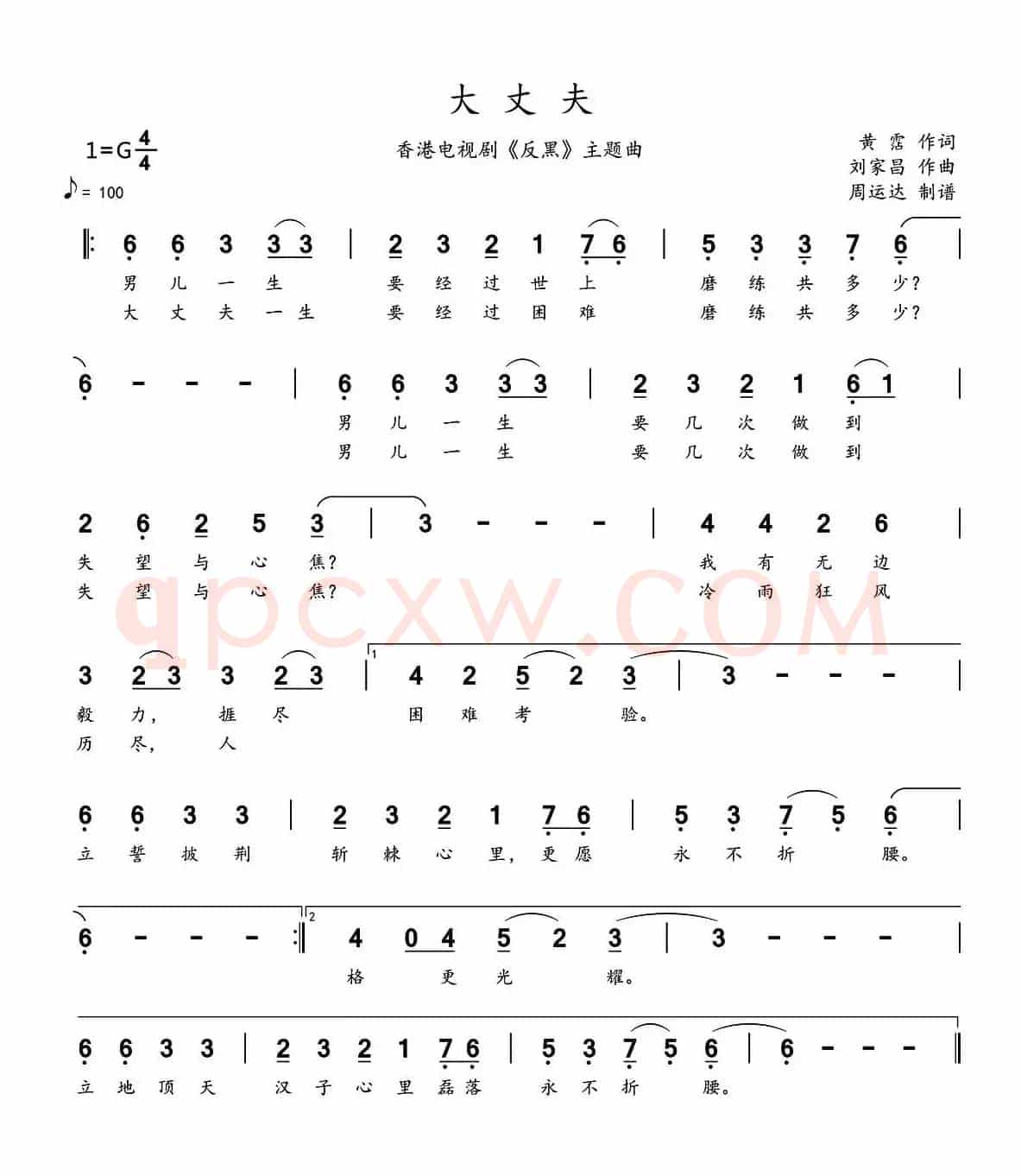 大丈夫（香港电视剧《反黑》主题曲）（周运达制谱版）