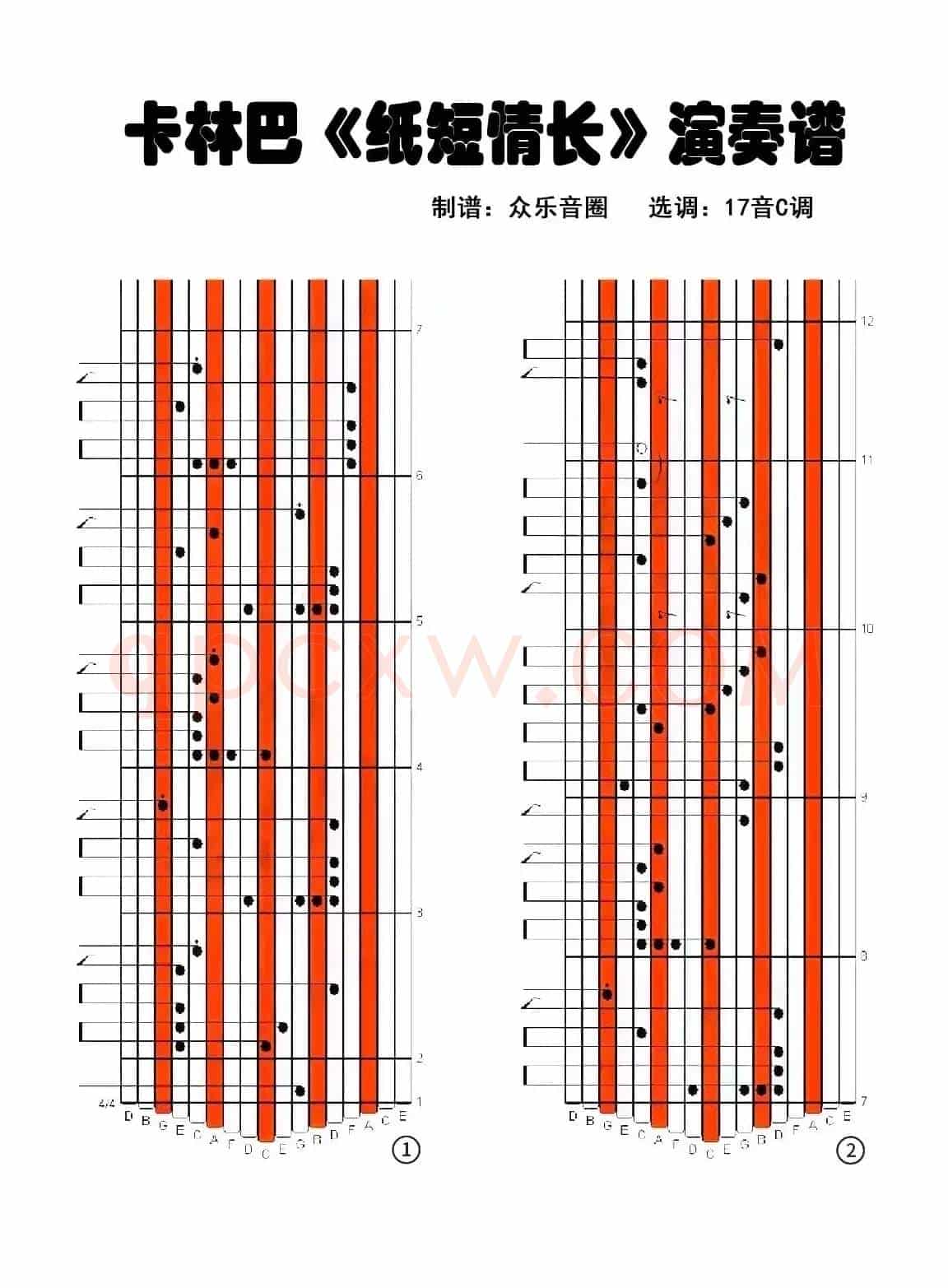 纸短情长（拇指琴卡林巴琴演奏谱）