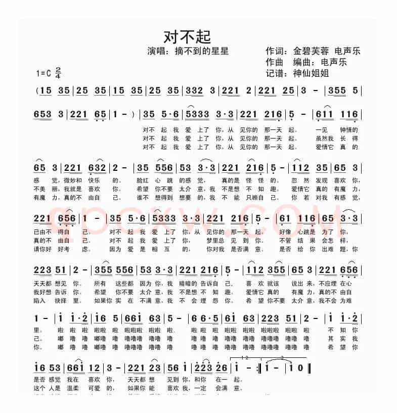 对不起（金碧芙蓉词 电声乐曲）