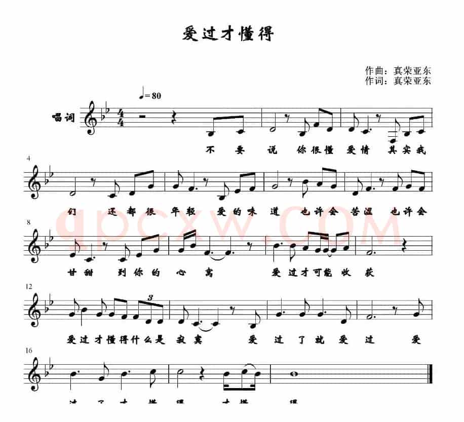爱过才懂得 （五线谱）