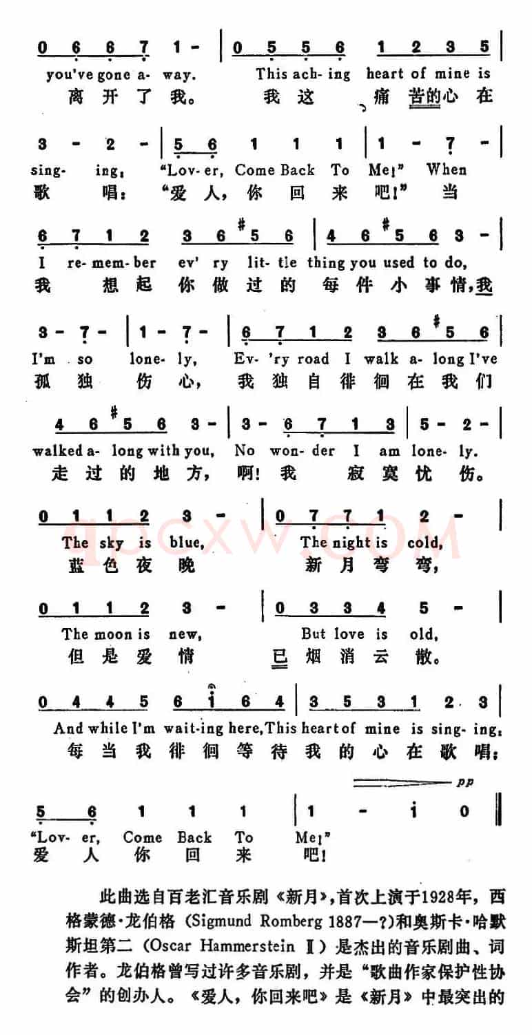 [美]爱人，你回来吧！（Lover， Come Back To Me）