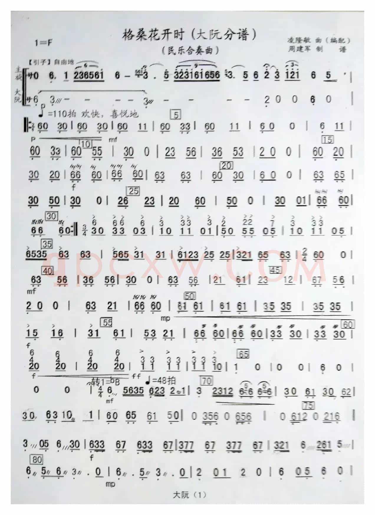 格桑花开时（民乐合奏曲分谱）