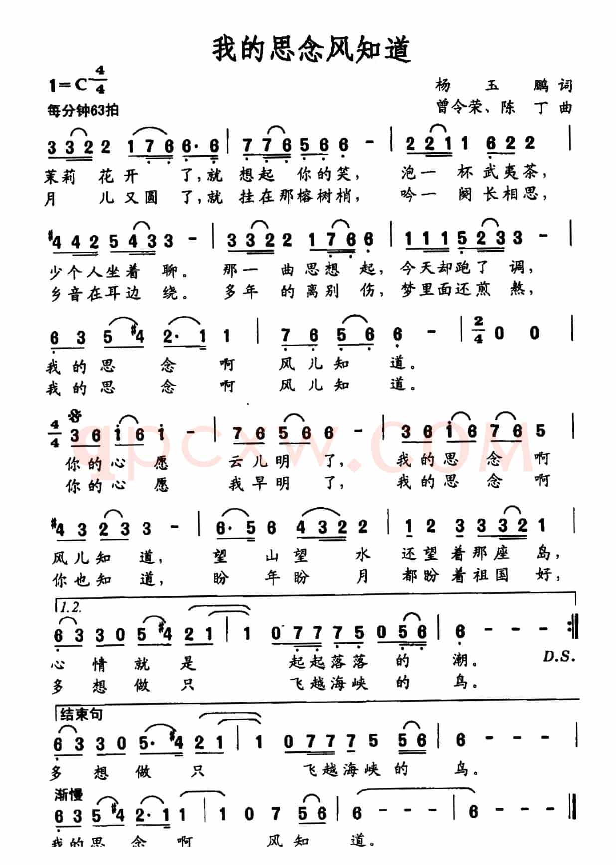 我的思念风知道(杨玉鹏词 曾令荣 陈丁曲)