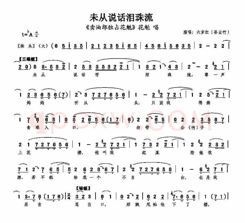 未从说话泪珠流（《卖油郎独占花魁》花魁唱段）