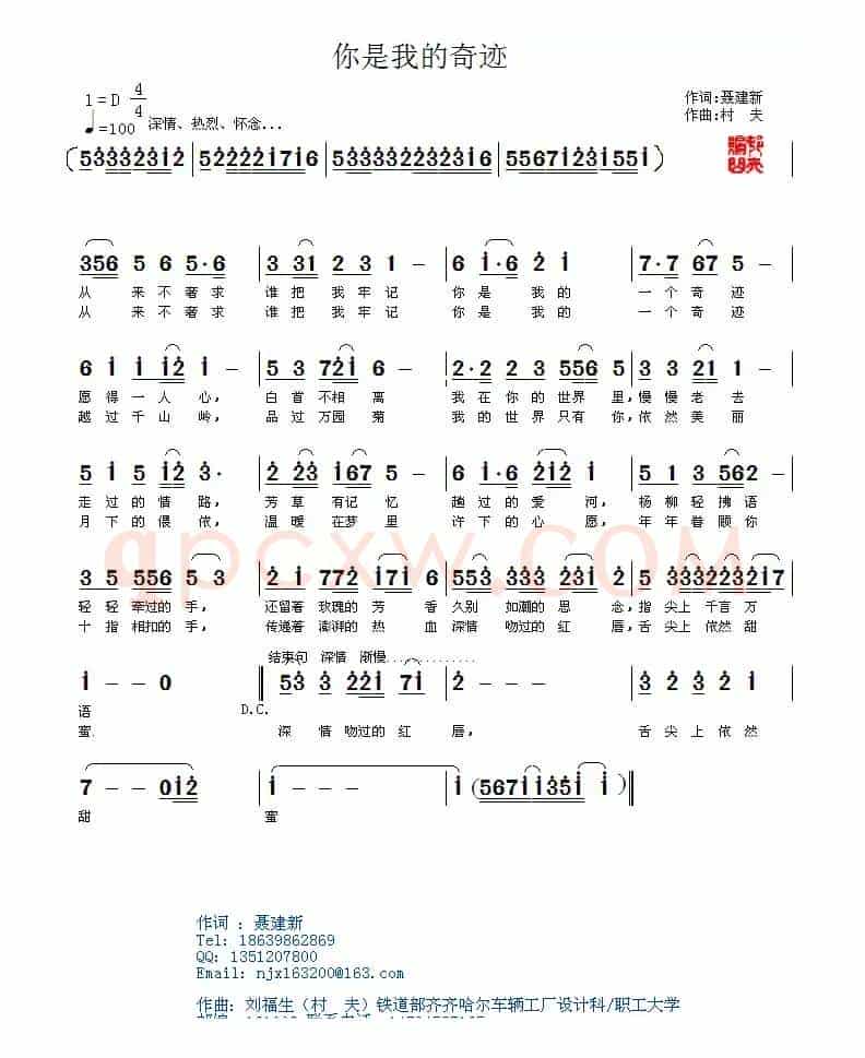 你是我的奇迹（聂建新词 村夫曲）