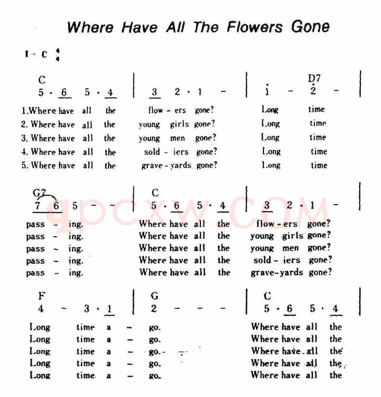 [美]Where Have All The Flower Gone（花儿去向何方、带和弦）