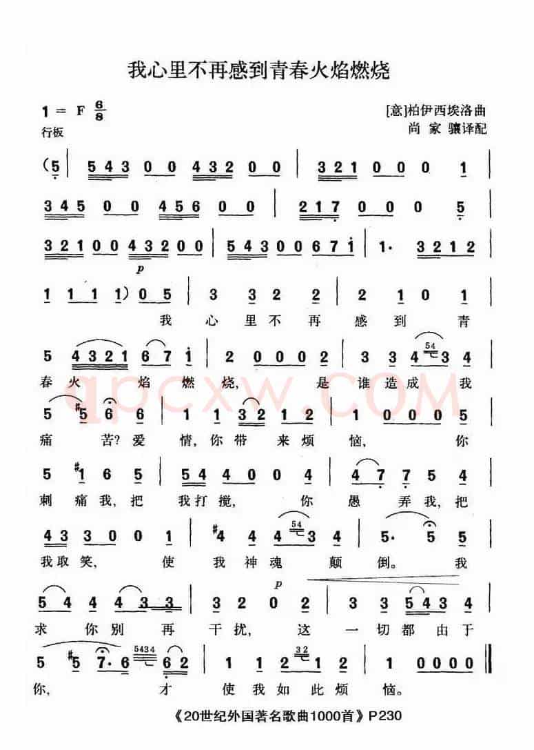 我心里不再感到青春火焰燃烧（意）