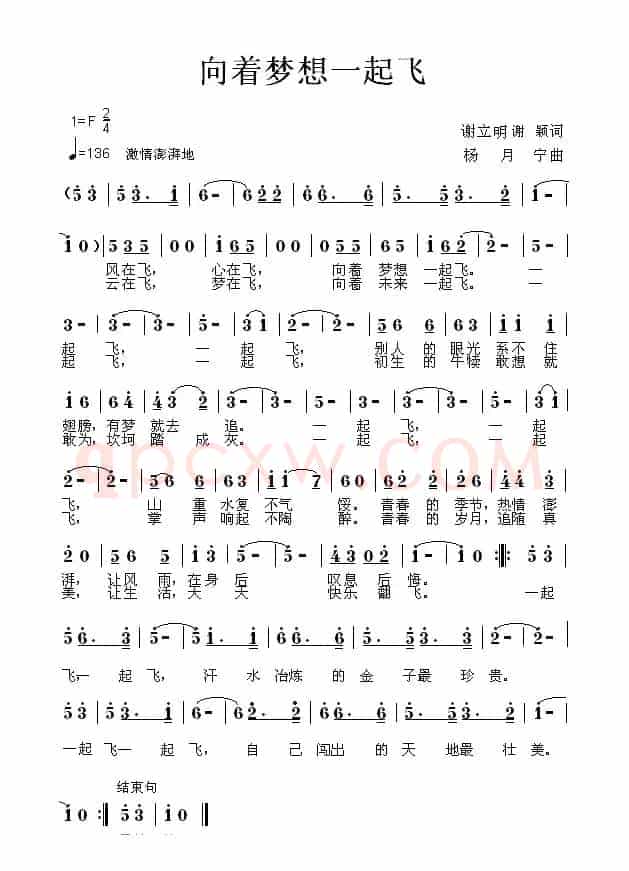 向着梦想一起飞（谢立明词 杨月宁曲）