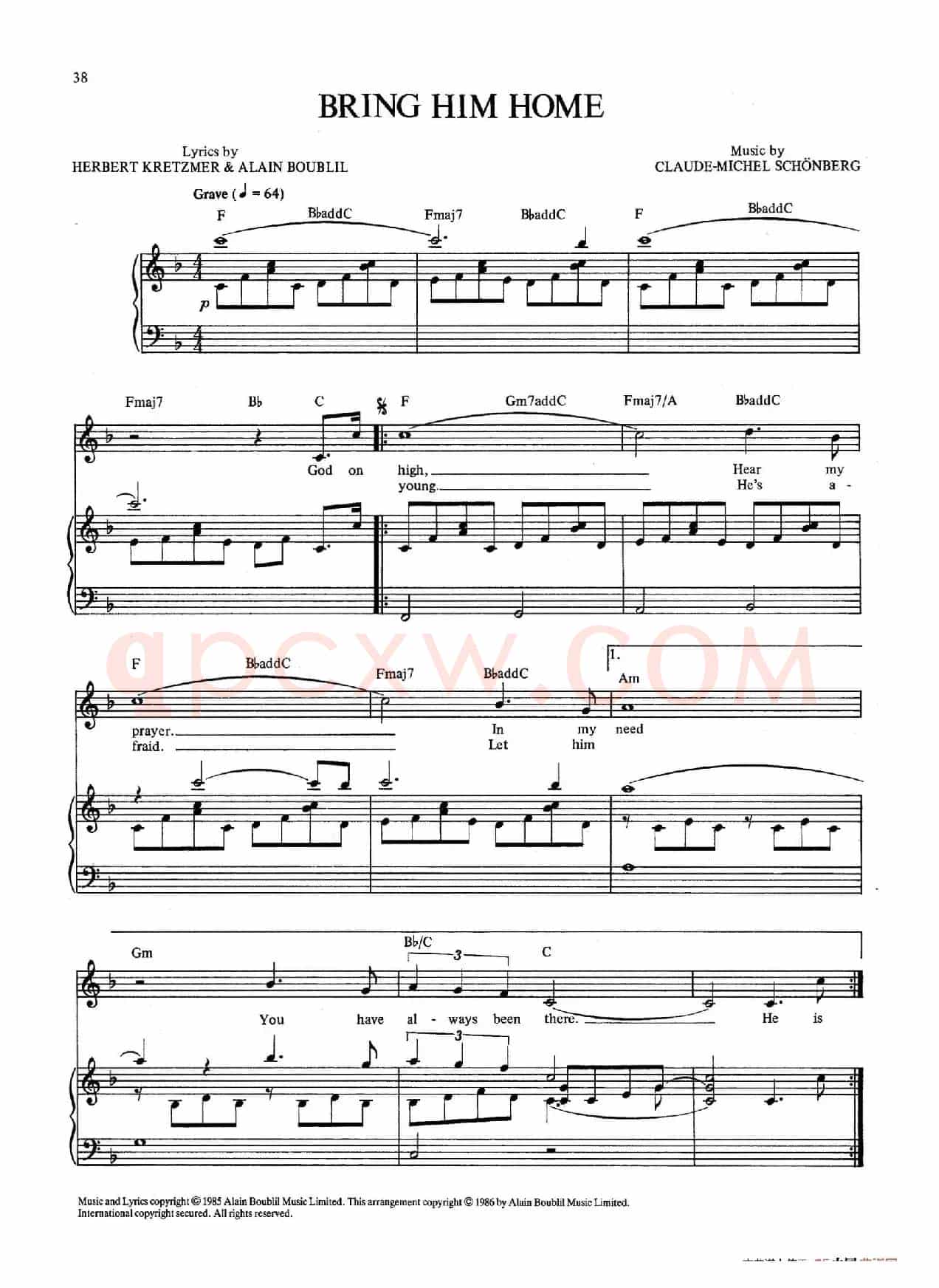 Bring Him Home (音乐剧《悲惨世界》(Les Miserables)选曲、正谱 )