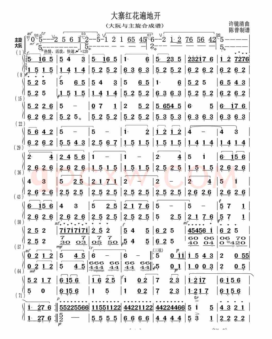 大寨红花遍地开（大阮与主旋合成谱）