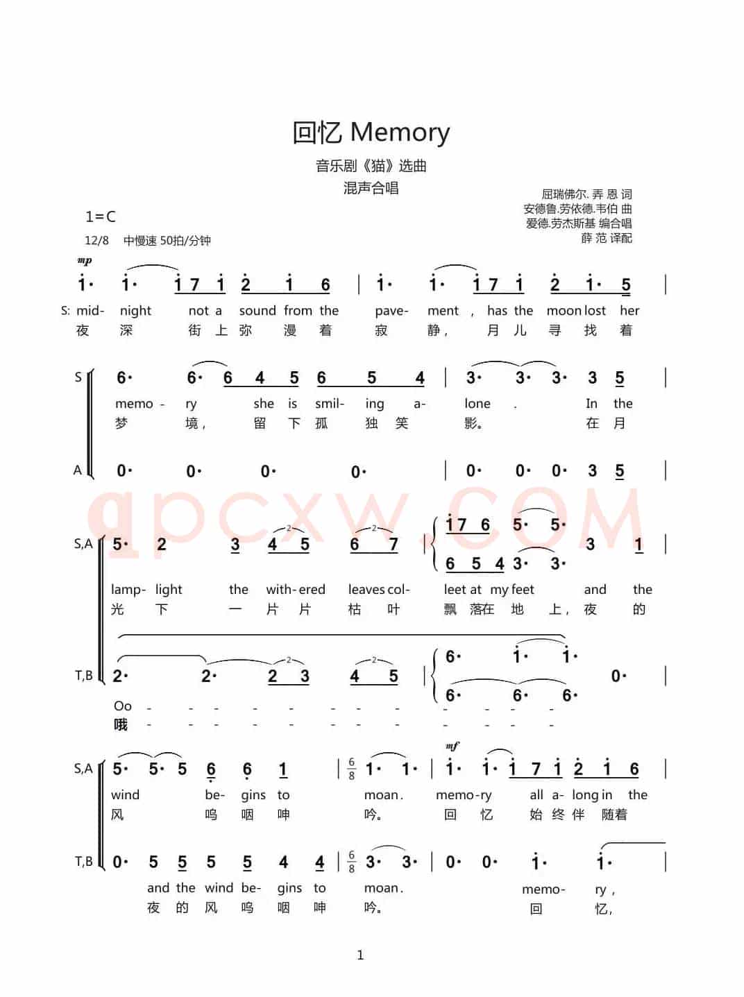 回忆 Memory(音乐剧《猫》选曲 混声合唱(中英文))