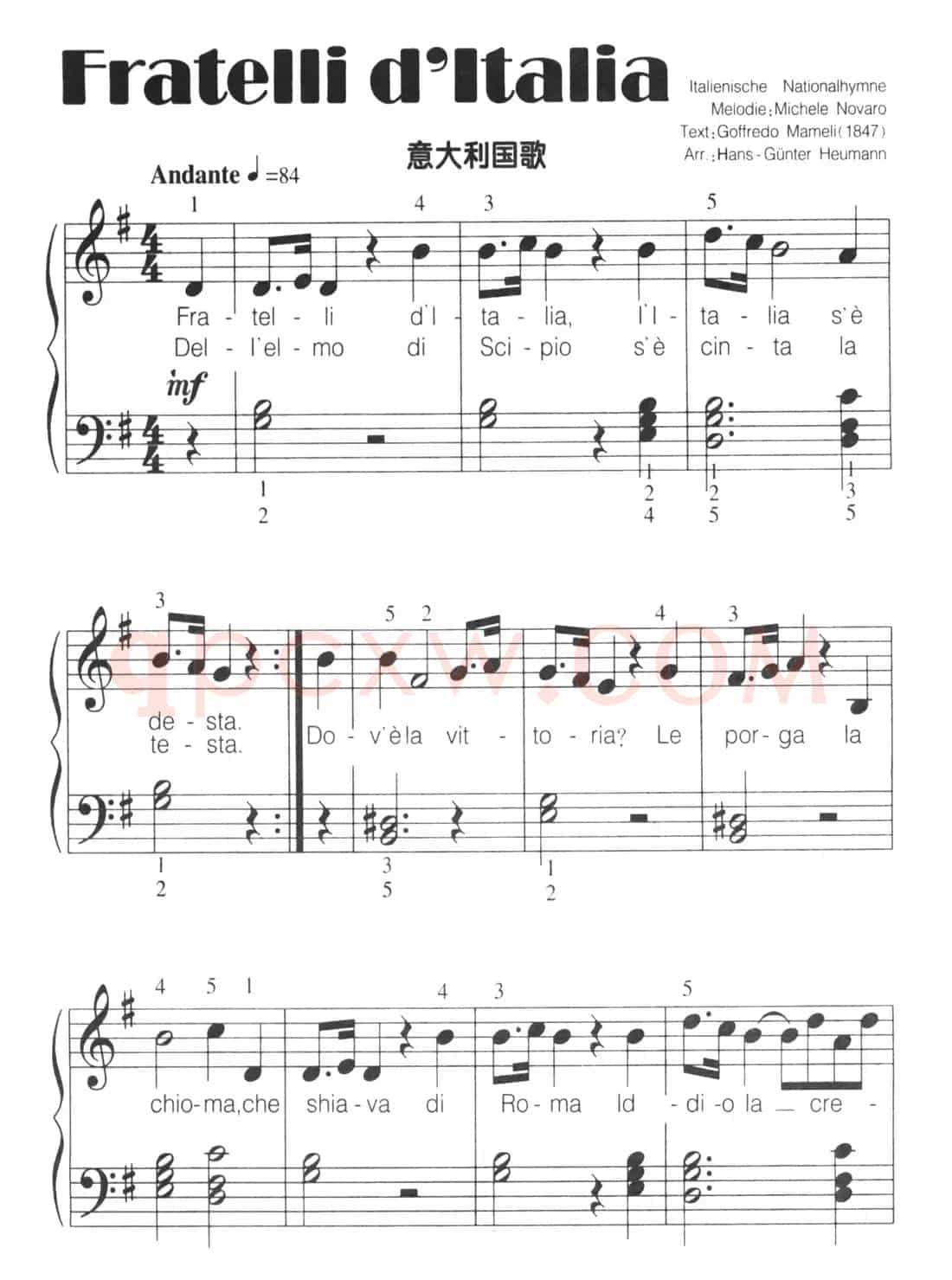 [意]Fratelli d'ltalia（意大利国歌）（弹唱谱）
