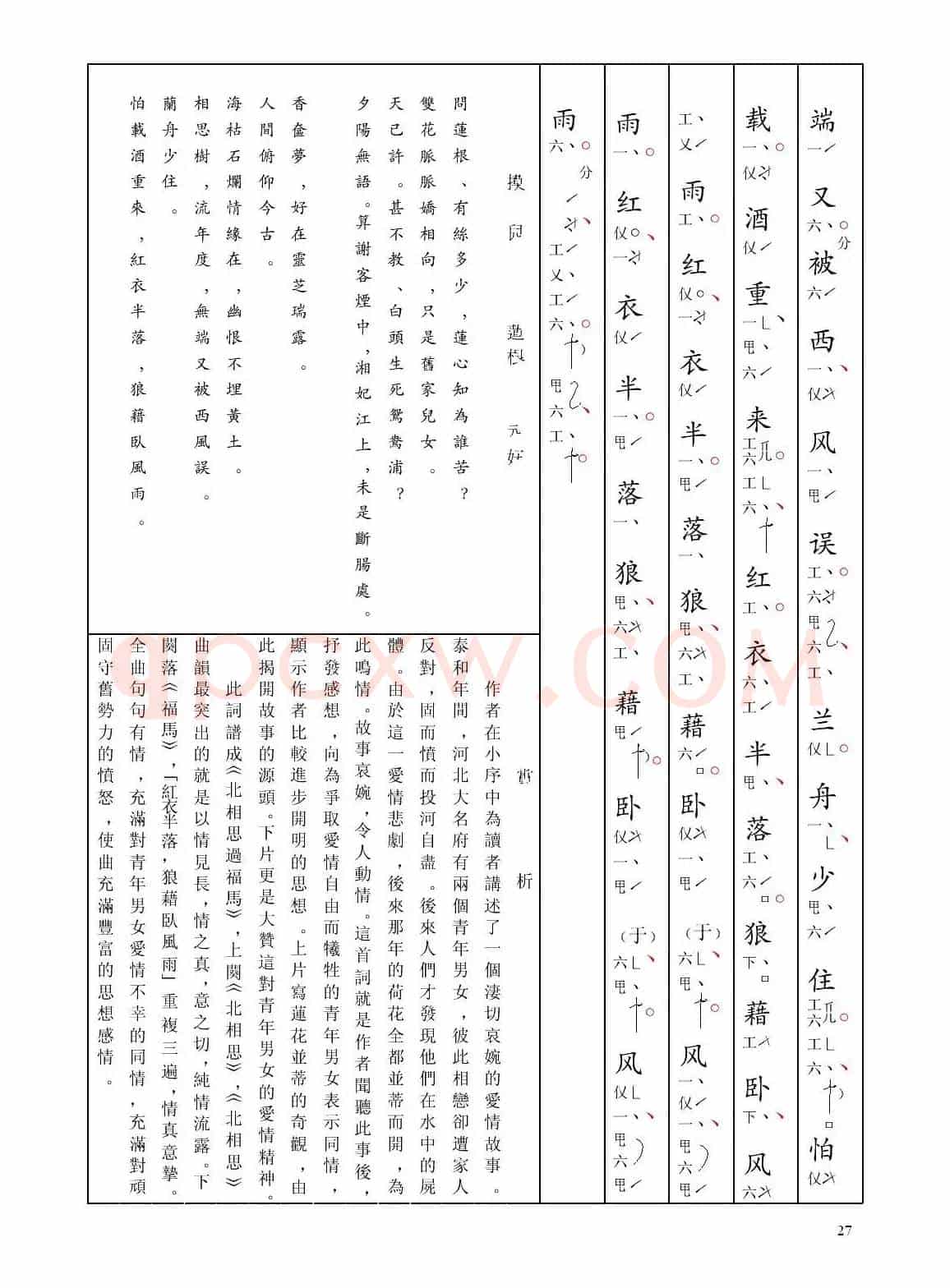 [南音工X谱] 摸（鱼儿 问莲根 元好问  北相思过福马）