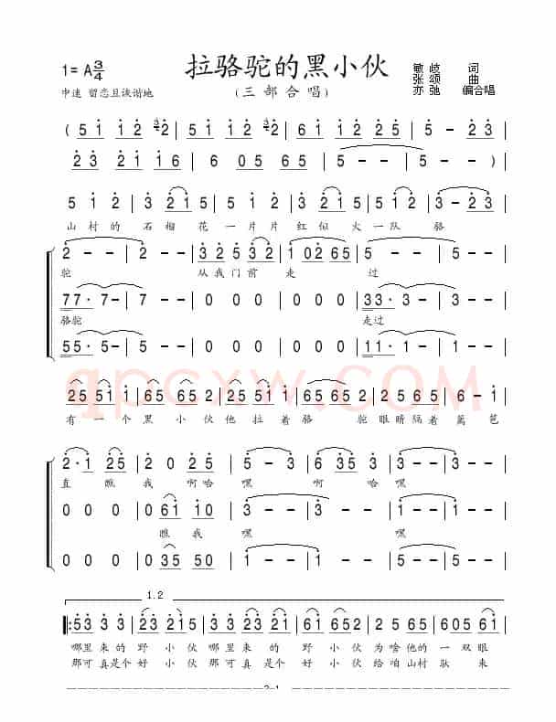 拉骆驼的黑小伙(亦弛改编）（三部合唱）