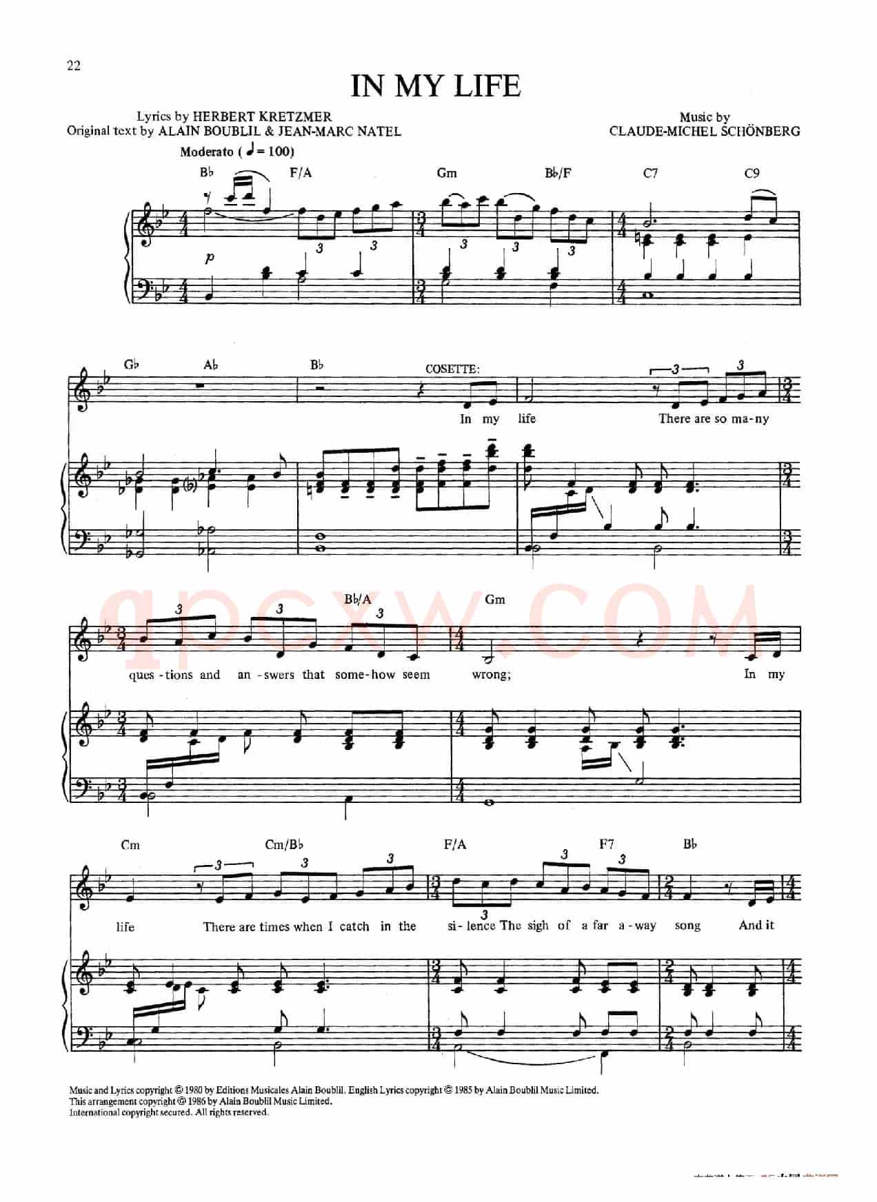 In My Life (音乐剧《悲惨世界》(Les Miserables)选曲、正谱 )