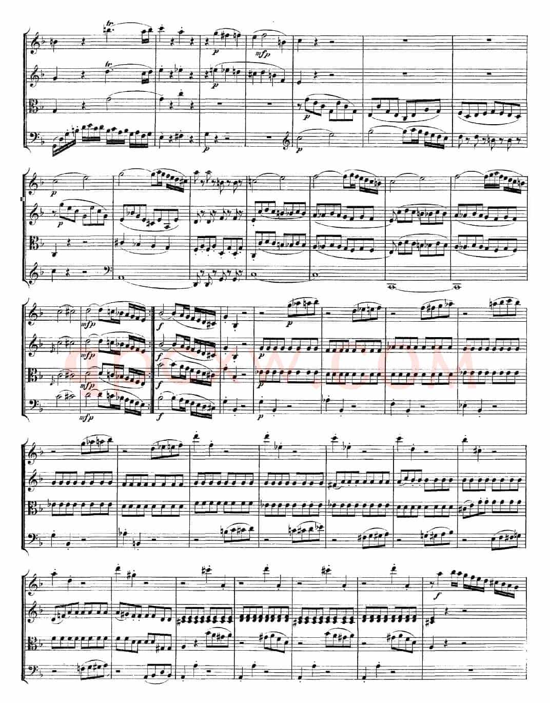 Mozart《Quartet No.23 in F Major，K.590》（总谱）