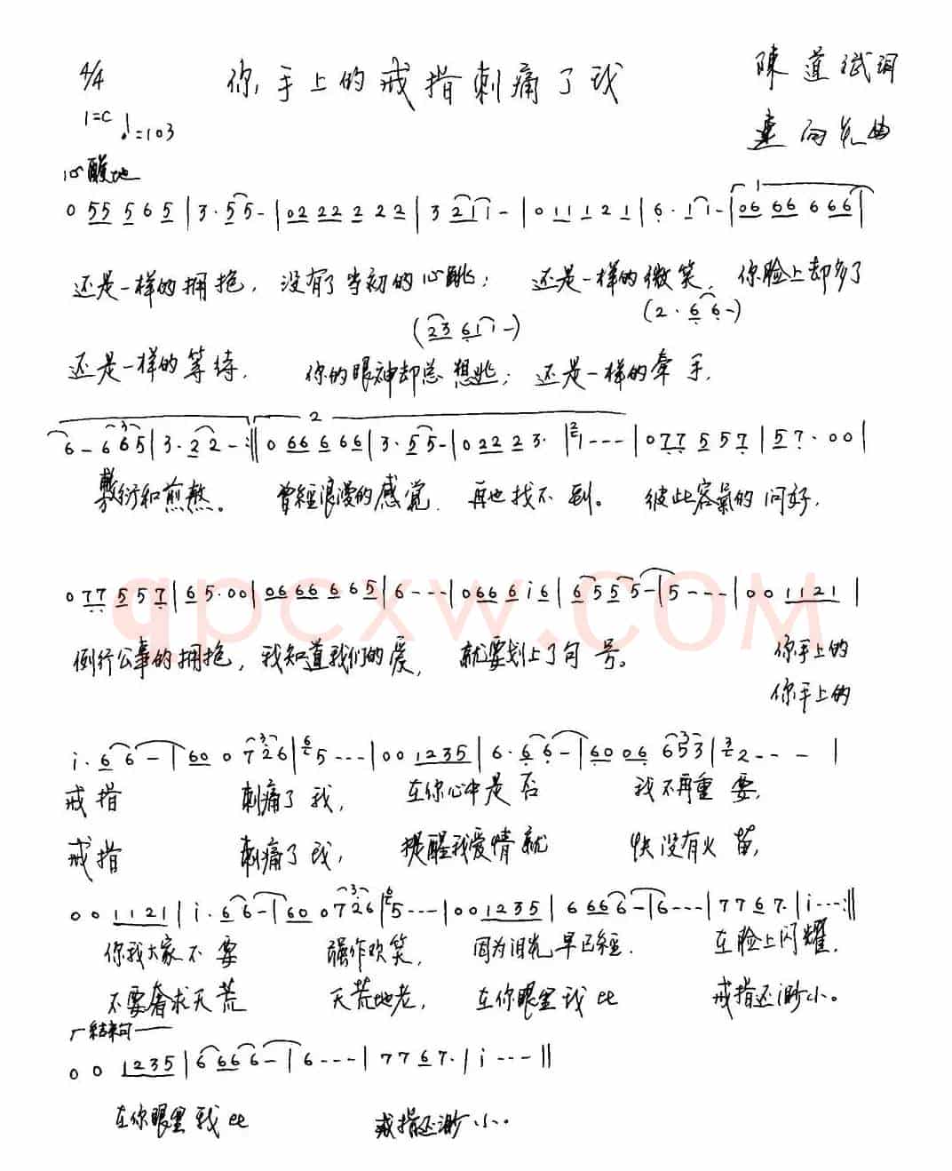 你手上的戒指刺痛了我