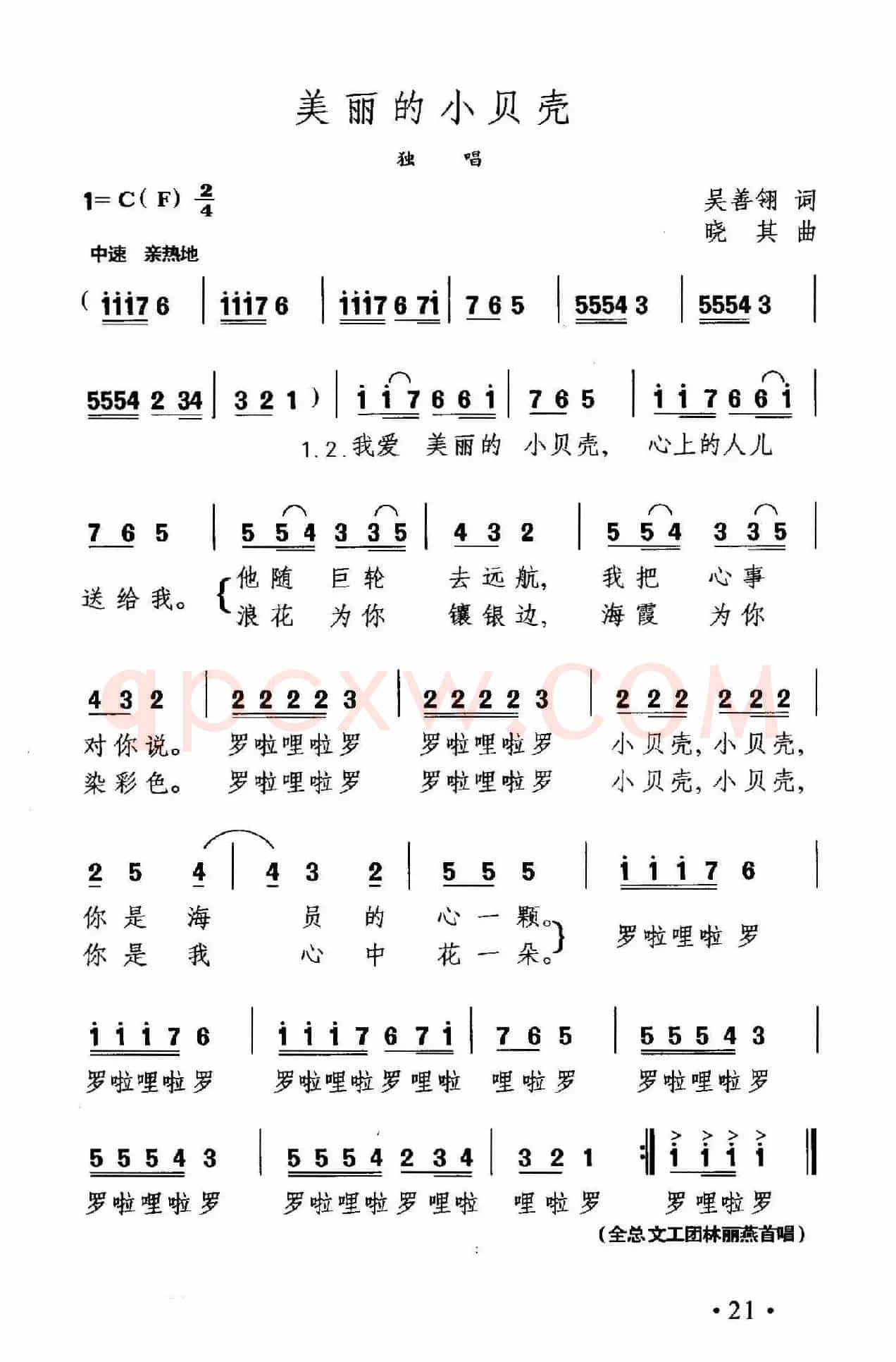 美丽的小贝壳（吴善翎词 晓其曲）