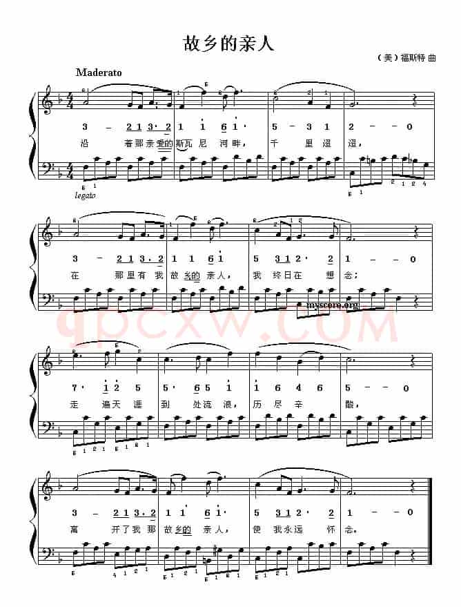 [美]故乡的亲人（歌曲小弹唱、五线谱）