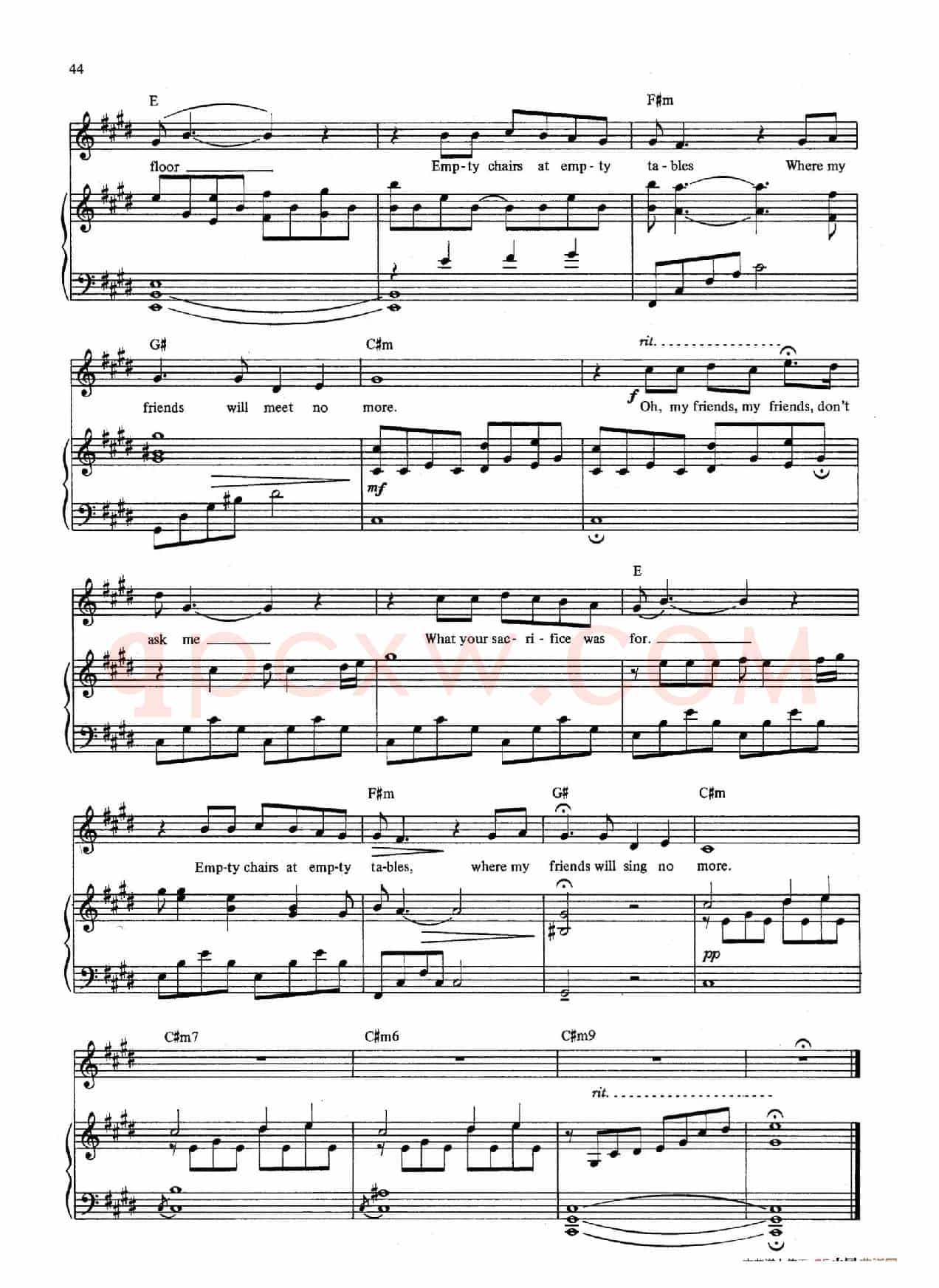 Empty Chairs at Empty Tables (音乐剧《悲惨世界》(Les Miserables)选曲、正谱 )