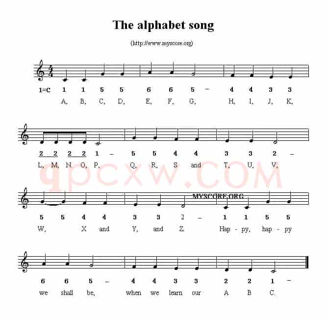 The alphabet song(线简谱混排版、英文儿歌)