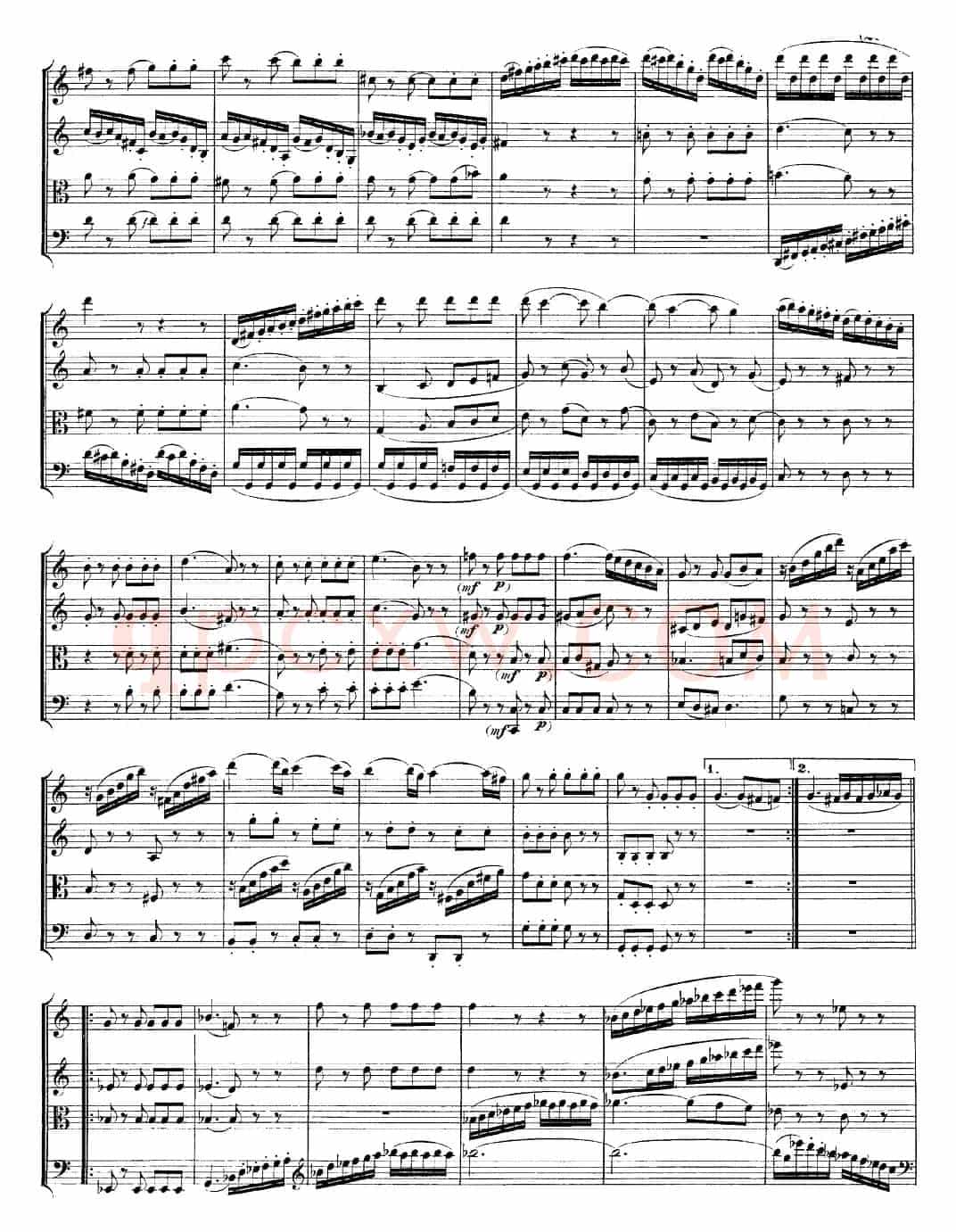 Mozart《Quartet No.23 in F Major，K.590》（总谱）