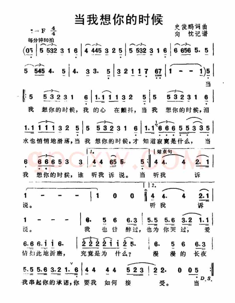当我想你的时候(史俊鹏词曲)