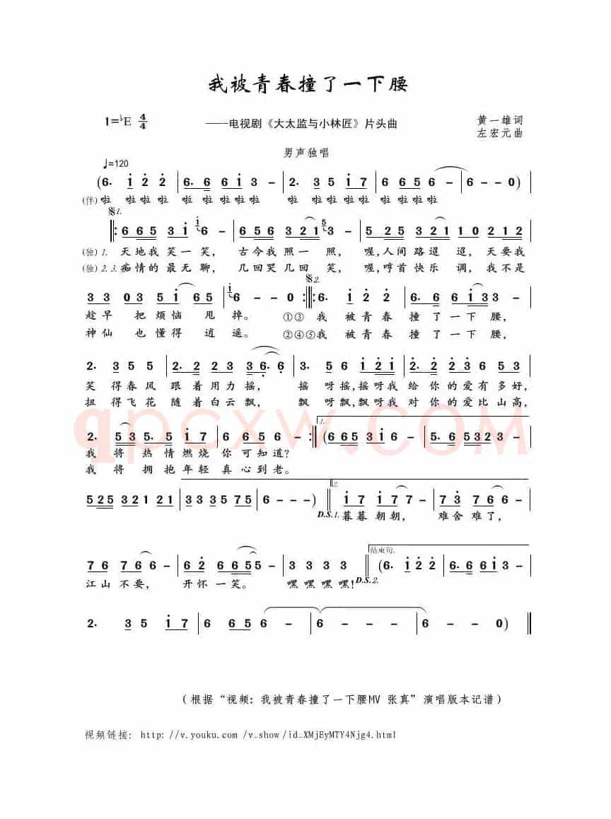 我被青春撞了一下腰（黄一雄词 左宏元曲）