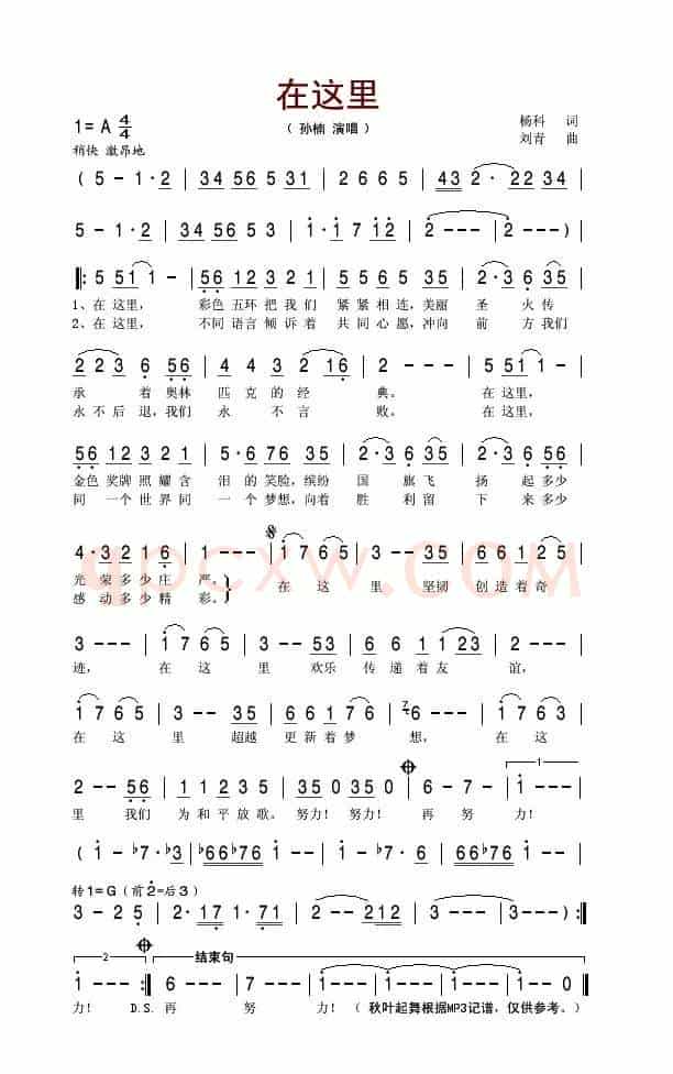 在这里（杨科词 刘青曲）