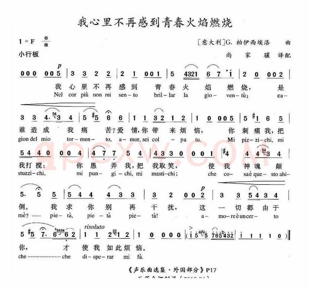 [意]我心里不再感到青春火焰燃烧（中外文对照版）
