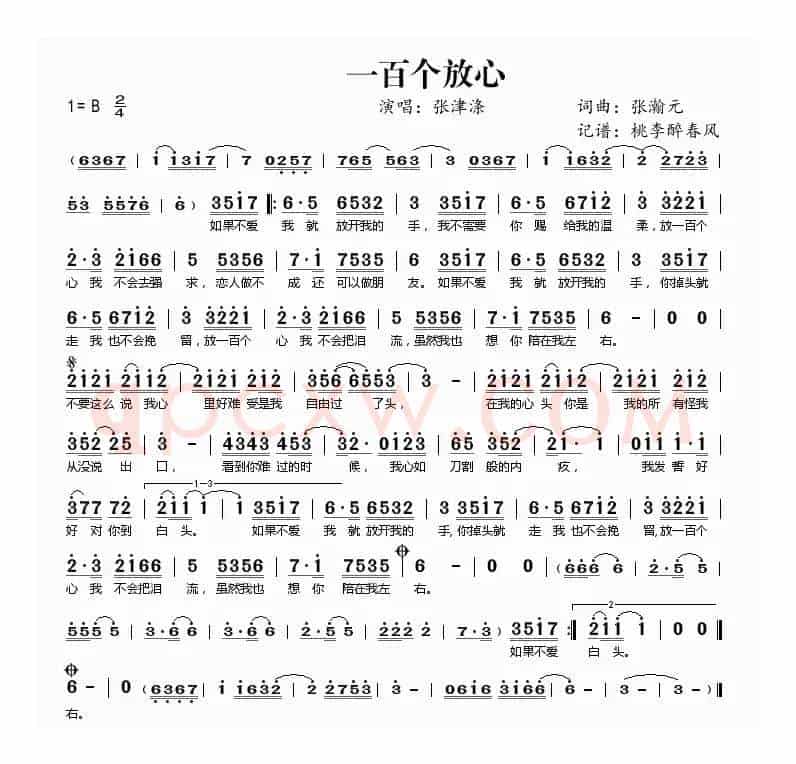 一百个放心(张瀚元词 张瀚元曲)